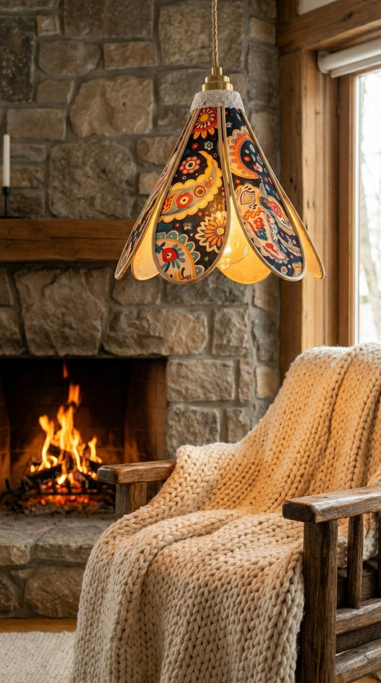 Lampe Tulipe Rétro Fleur de Coco – Lampe Artisanale Bohème Florale