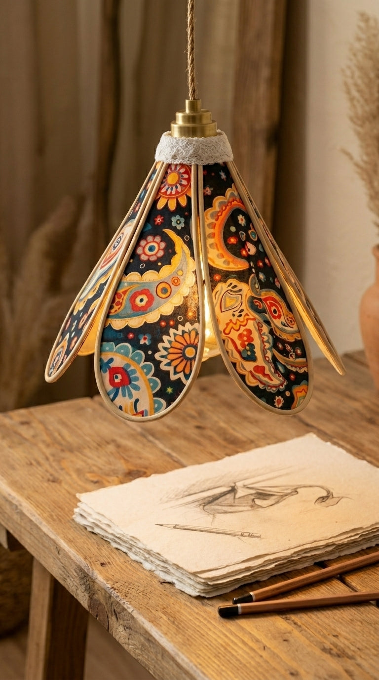 Lampe Tulipe Rétro Fleur de Coco – Lampe Artisanale Bohème Florale