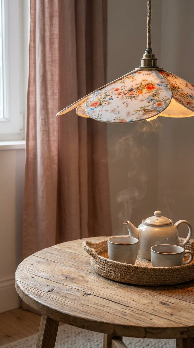 Lampe Magnolia Roses Blanches Orangées – Lampe Artisanale Bohème Florale