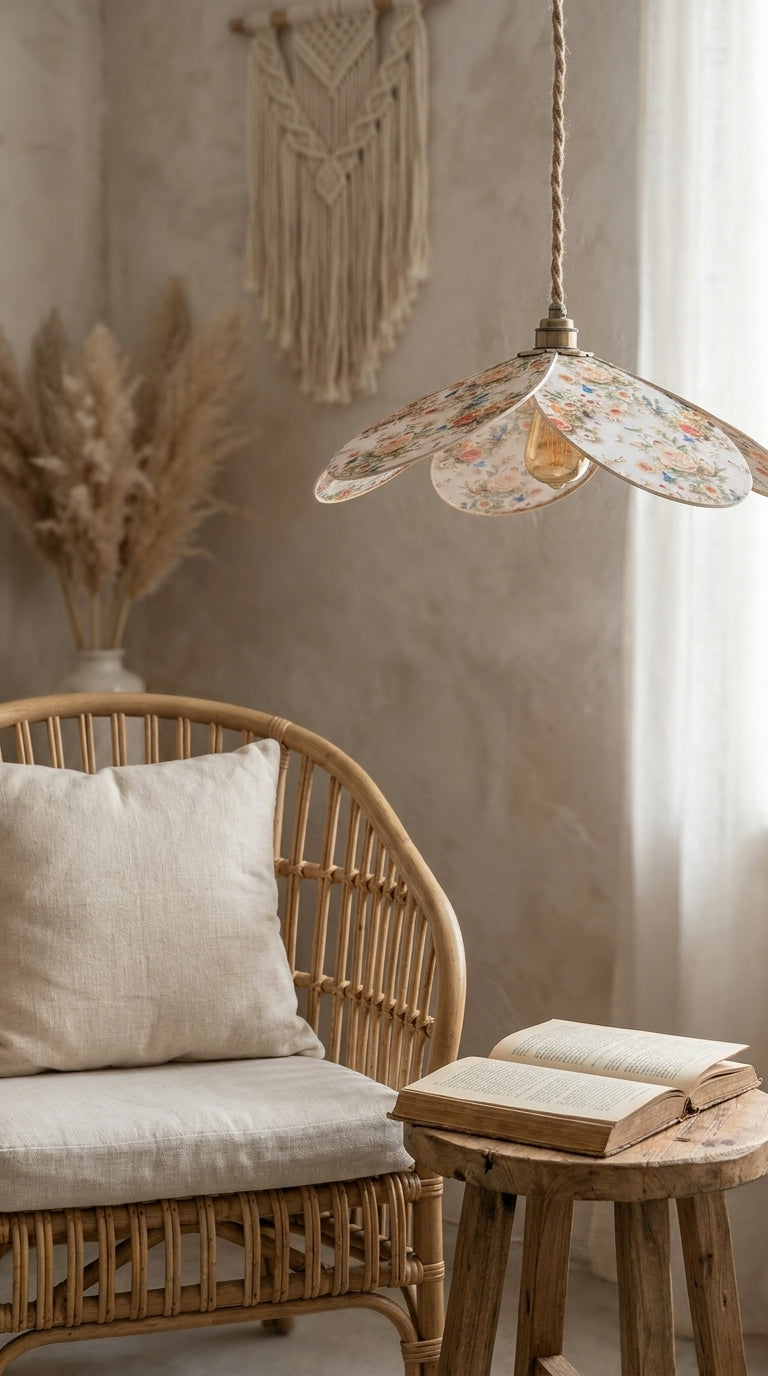 Lampe Magnolia Roses Blanches Orangées – Lampe Artisanale Bohème Florale