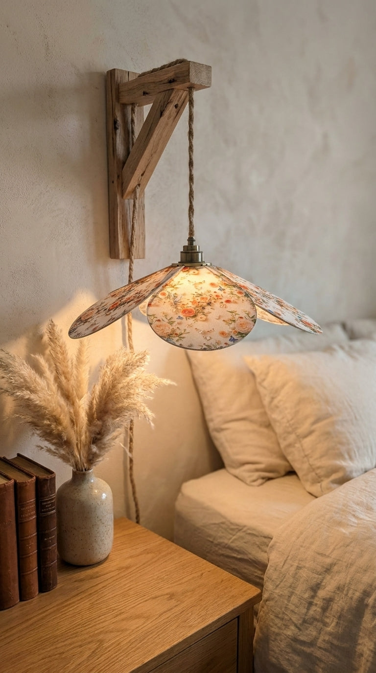 Lampe Magnolia Roses Blanches Orangées – Lampe Artisanale Bohème Florale