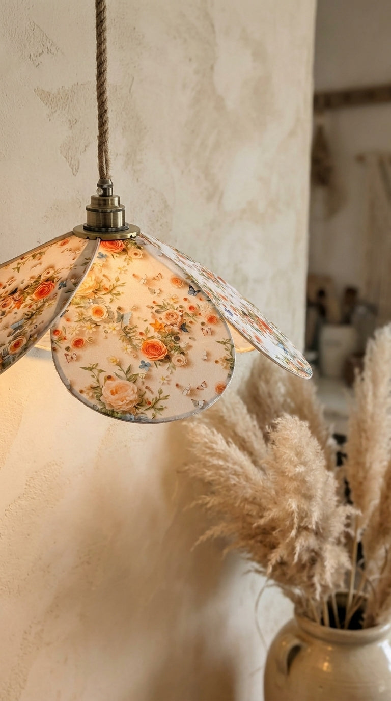 Lampe Magnolia Roses Blanches Orangées – Lampe Artisanale Bohème Florale