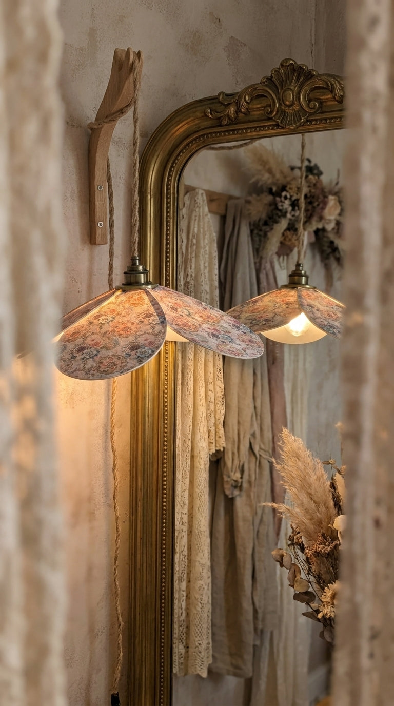 Lampe Magnolia Vintage Rosaces- Lampe Artisanale Bohème Florale