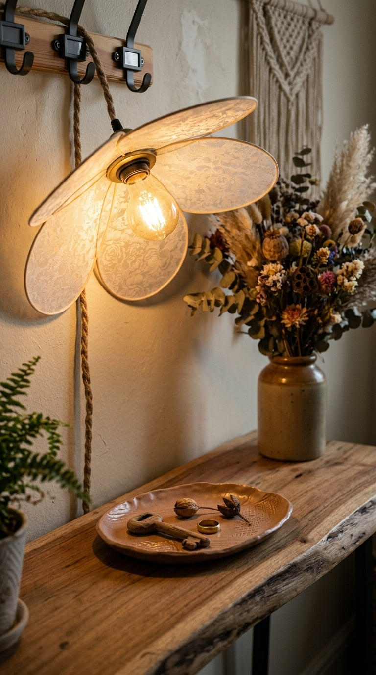 Lampe Magnolia Pivoines Blanches – Lampe Artisanale Bohème Florale