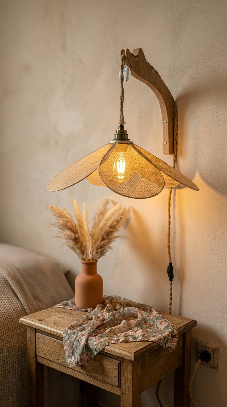 Lampe Magnolia Bohème en Toile de Jute – Lampe Artisanale Bohème Naturelle