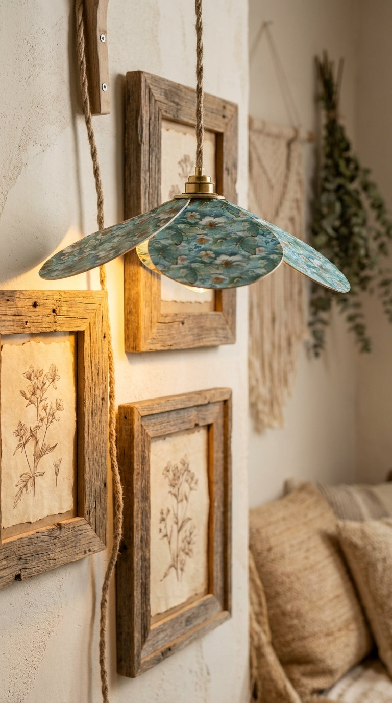 Lampe Magnolia Papillons Bleus - Lampe Artisanale Bohème Florale