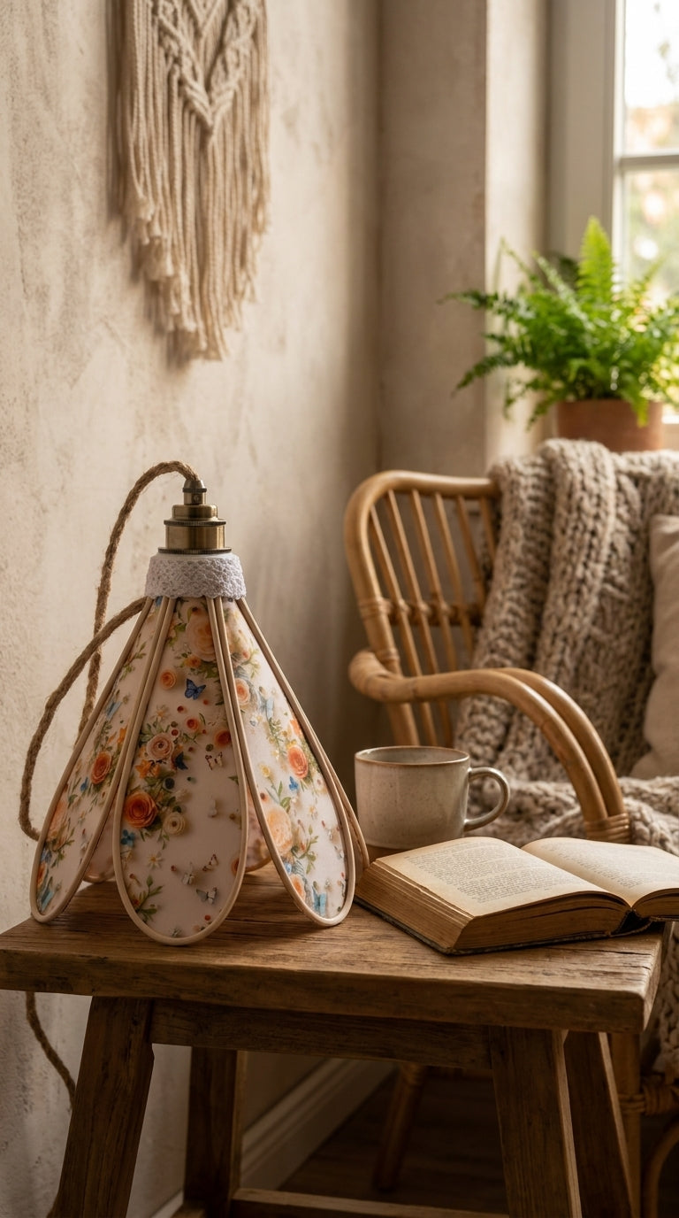 Lampe Tulipe Roses Blanches Oranges 3D- Lampe Artisanale Bohème Florale