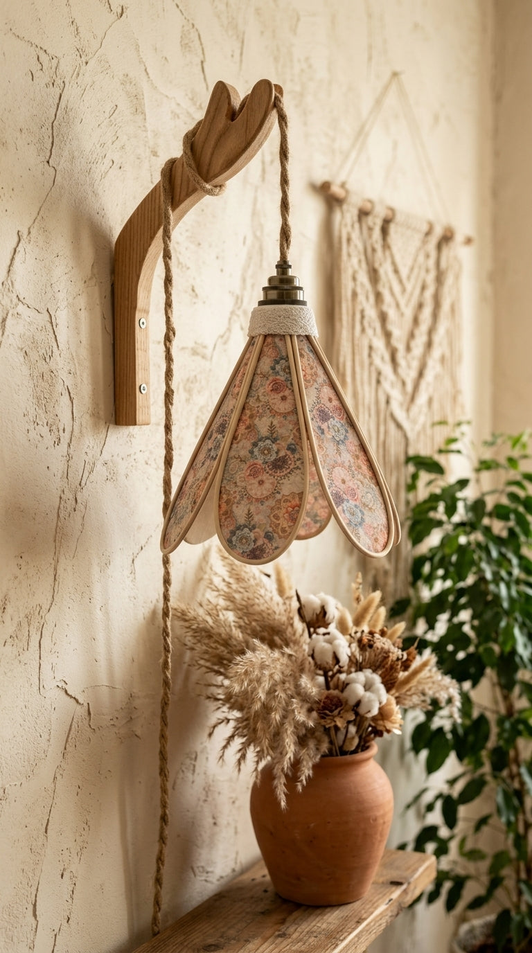 Lampe Tulipe  Rosace Vintage- Lampe Artisanale Bohème Florale