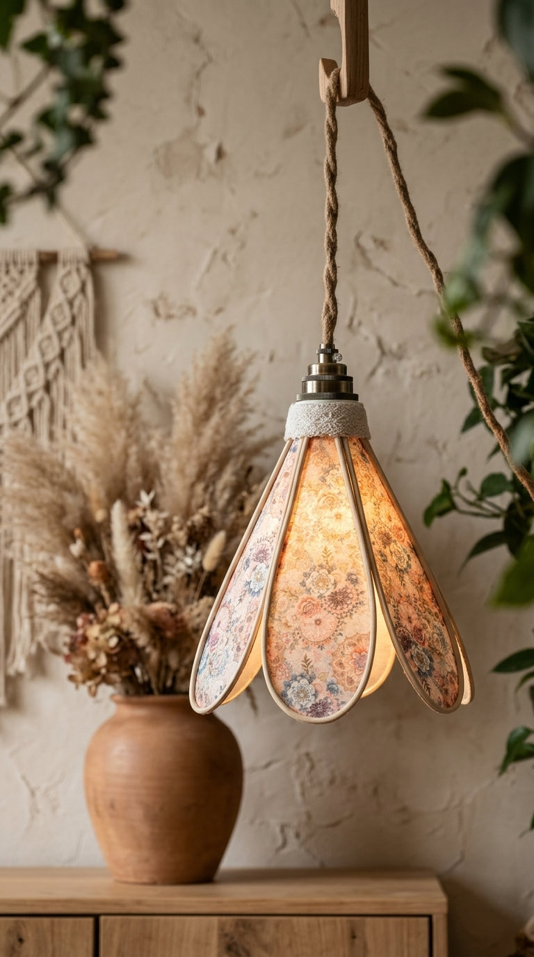 Lampe Tulipe  Rosace Vintage- Lampe Artisanale Bohème Florale