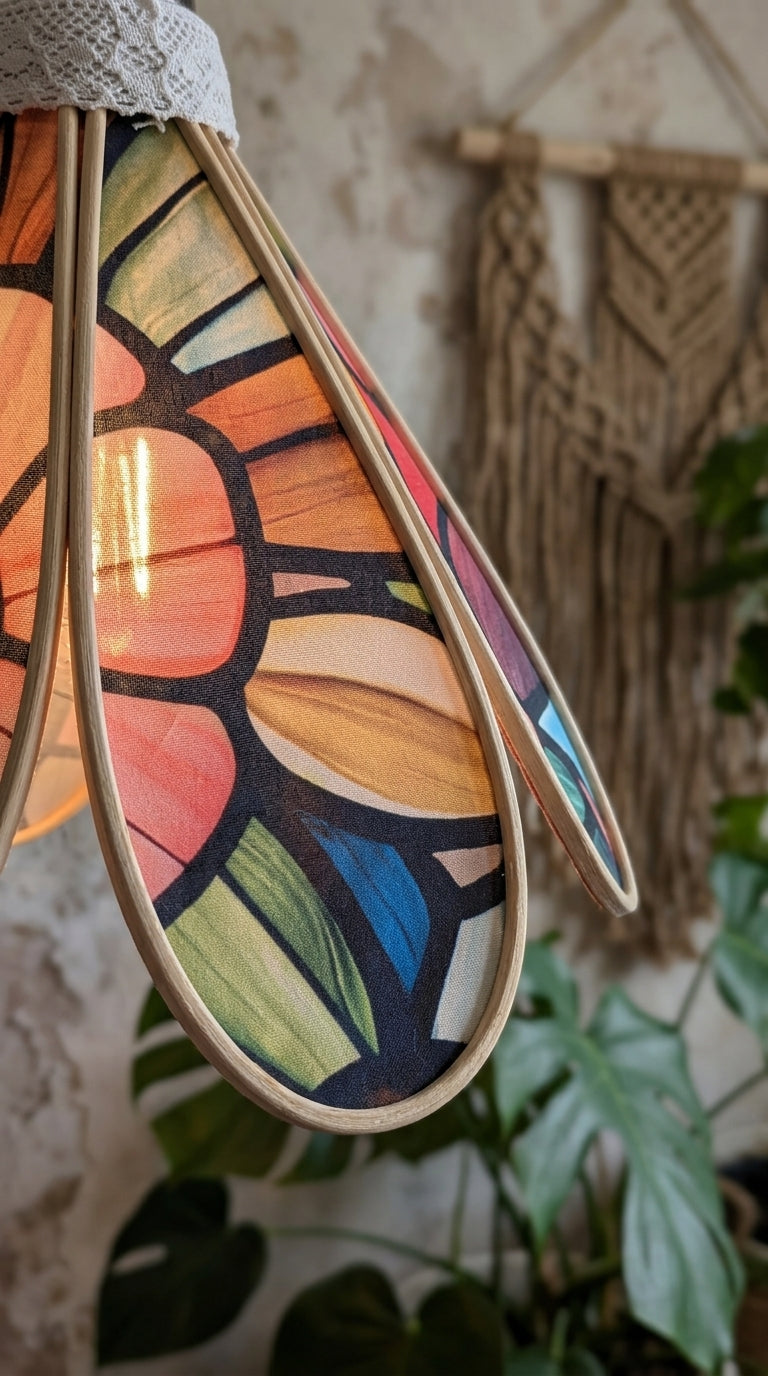 Lampe Tulipe Vitrail Fleurie- Lampe Artisanale Bohème Florale