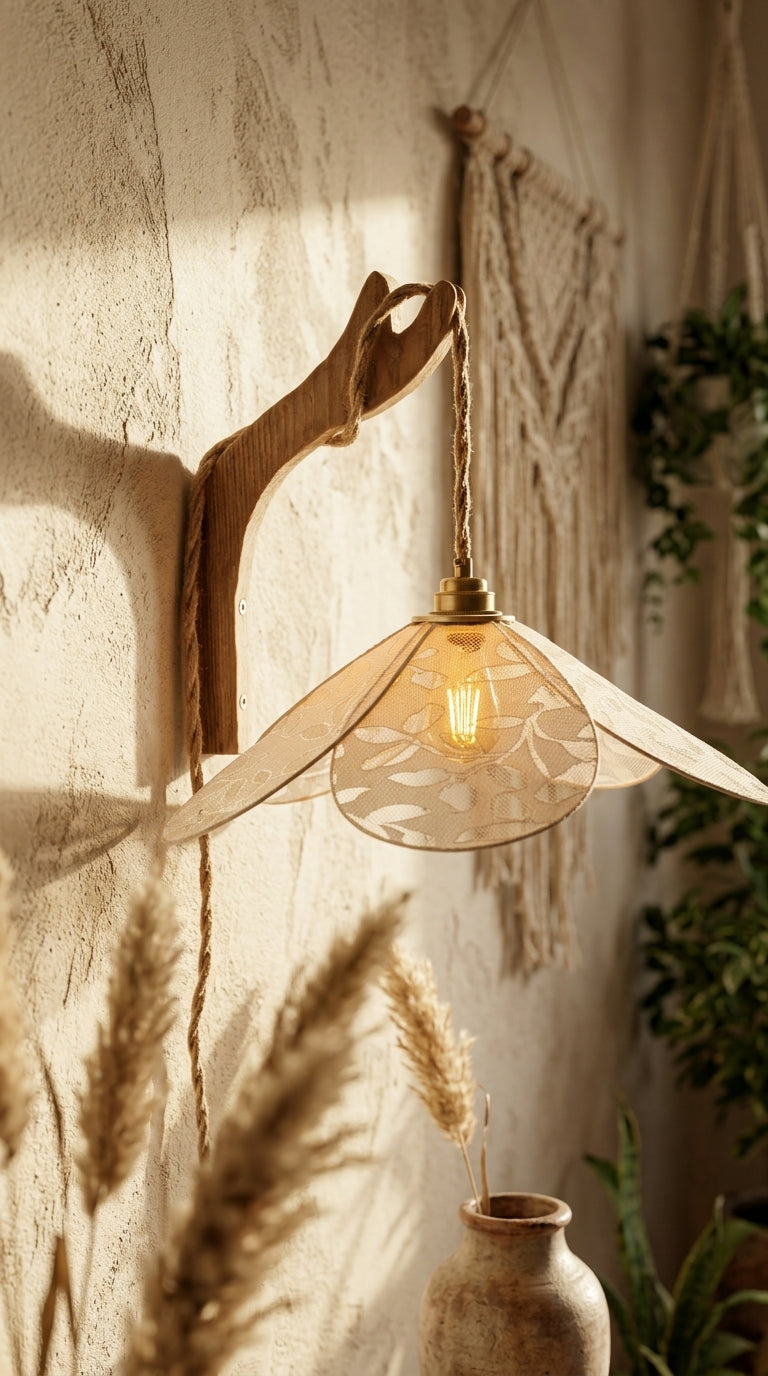 Lampe Magnolia Dentelle Tramée- Lampe Artisanale Bohème Florale