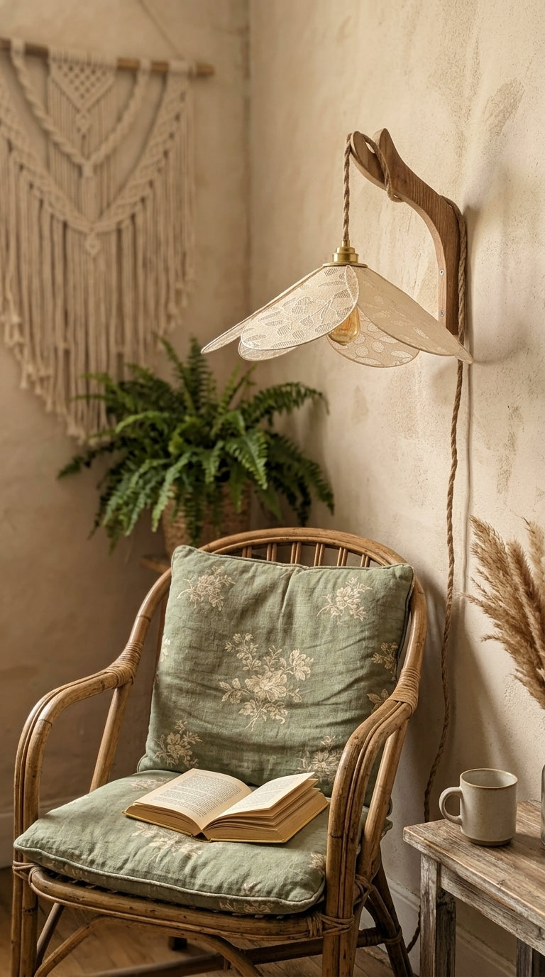 Lampe Magnolia Dentelle Tramée- Lampe Artisanale Bohème Florale