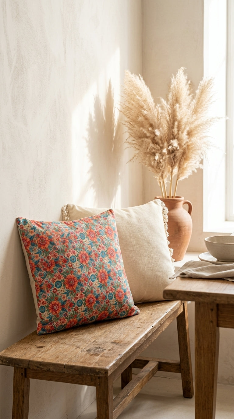 Housse Coussins Tissu Florale Bohème- Création Artisanale Bohème Florale
