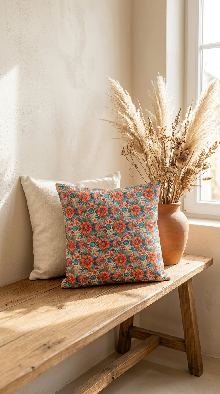 Housse Coussins Tissu Florale Bohème- Création Artisanale Bohème Florale