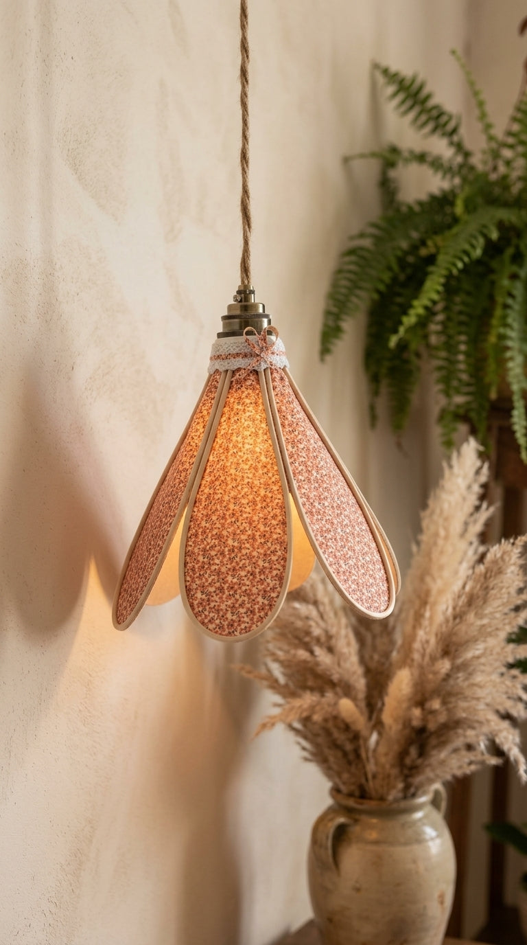 Lampe Tulipe Petite Rose- Lampe Artisanale Bohème Florale