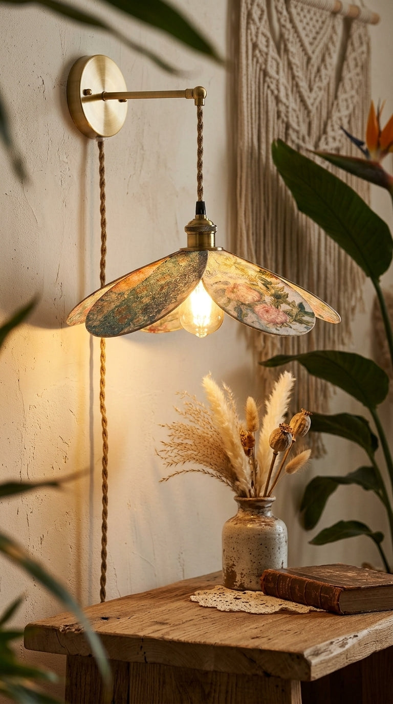 Lampe Magnolia Tencel- Lampe Artisanale Bohème Florale