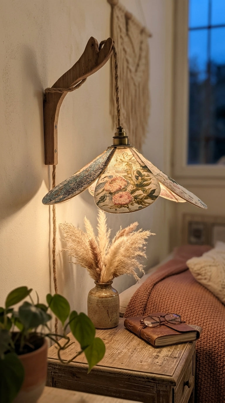 Lampe Magnolia Tencel- Lampe Artisanale Bohème Florale