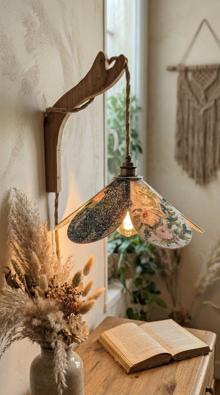 Lampe Magnolia Tencel- Lampe Artisanale Bohème Florale