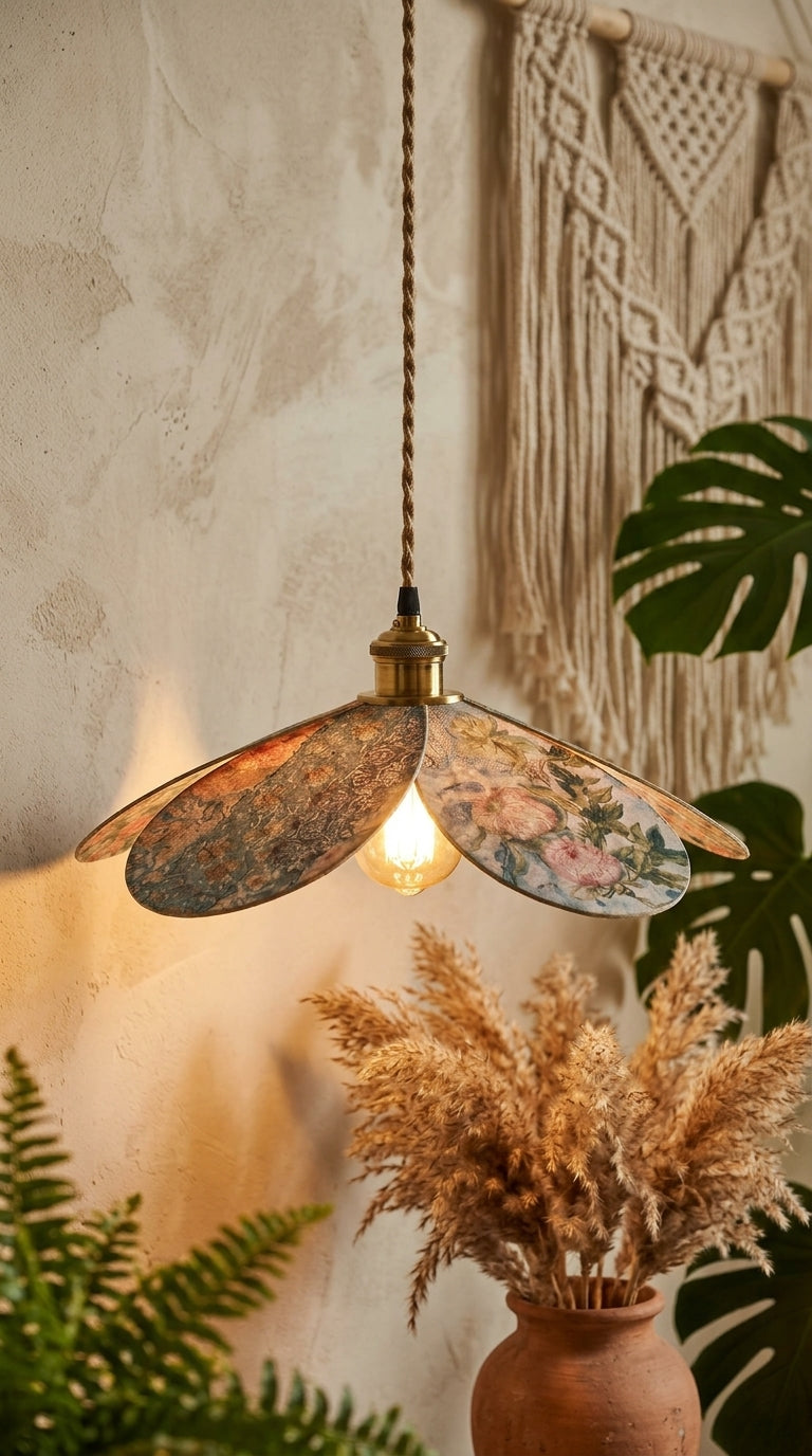 Lampe Magnolia Tencel- Lampe Artisanale Bohème Florale