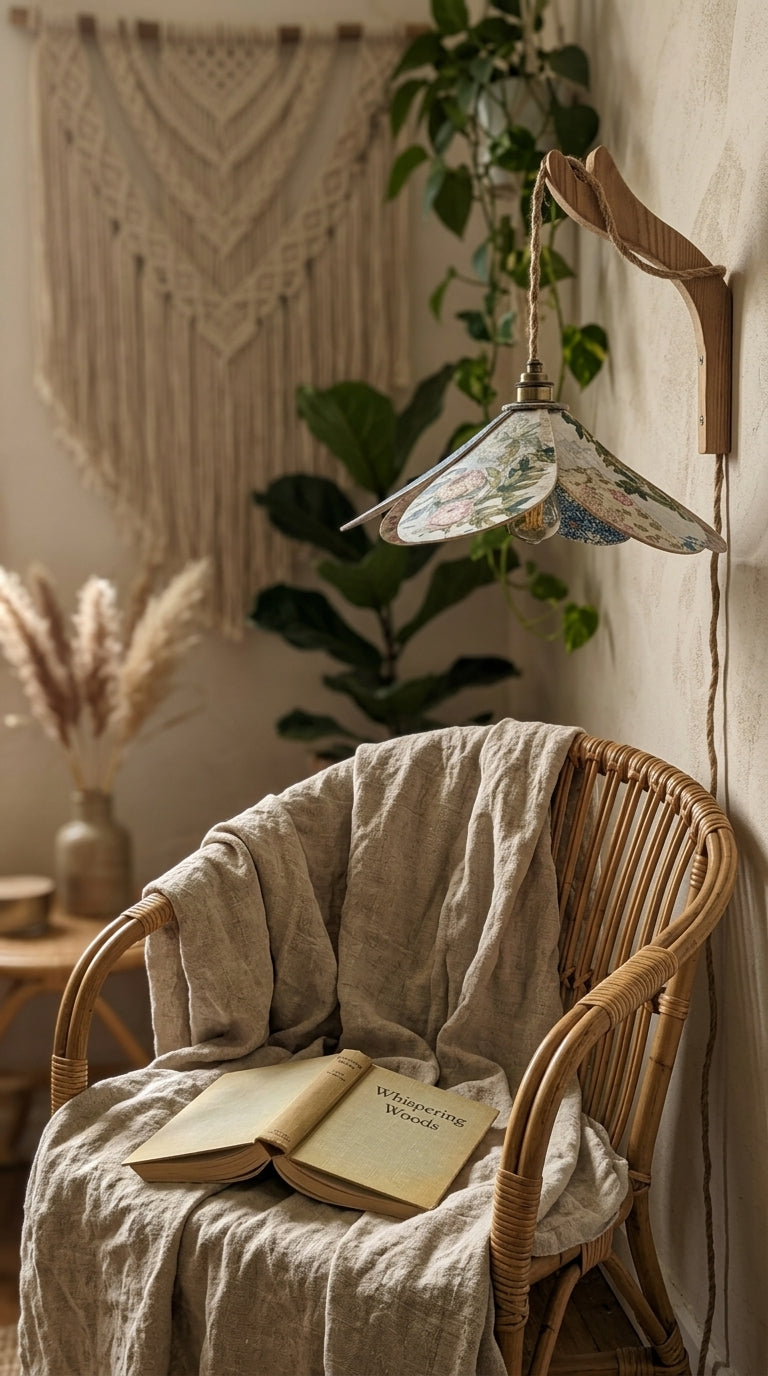 Lampe Magnolia Tencel- Lampe Artisanale Bohème Florale