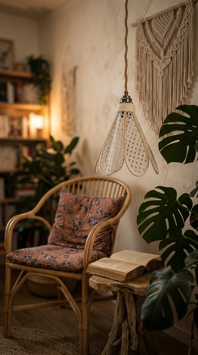 Lampe Tulipe Canage Blanc- Lampe Artisanale Bohème Naturelle