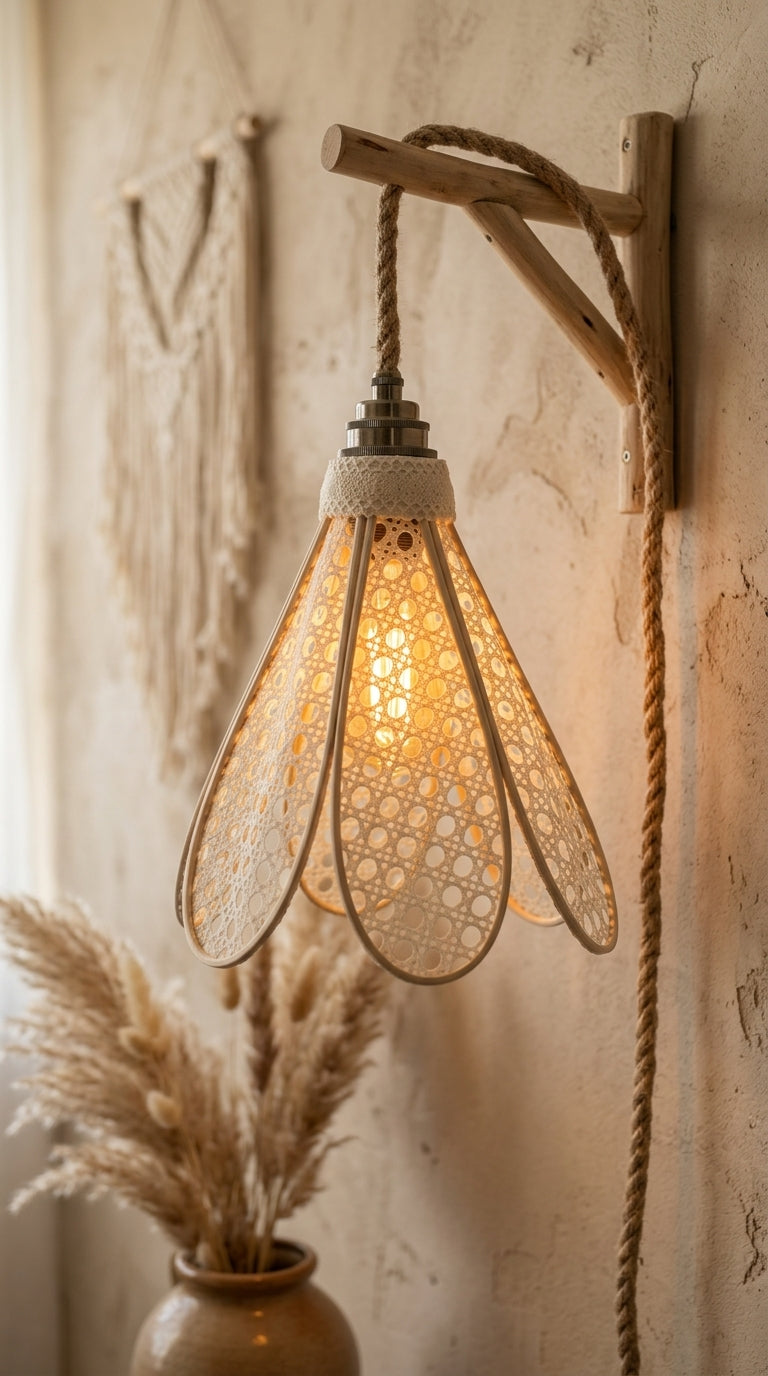 Lampe Tulipe Canage Blanc- Lampe Artisanale Bohème Naturelle