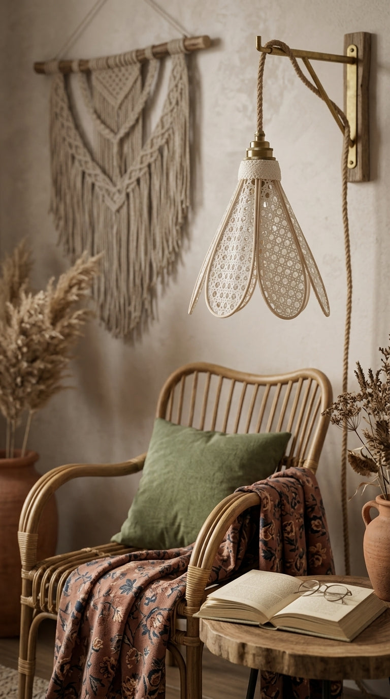 Lampe Tulipe Canage Blanc- Lampe Artisanale Bohème Naturelle