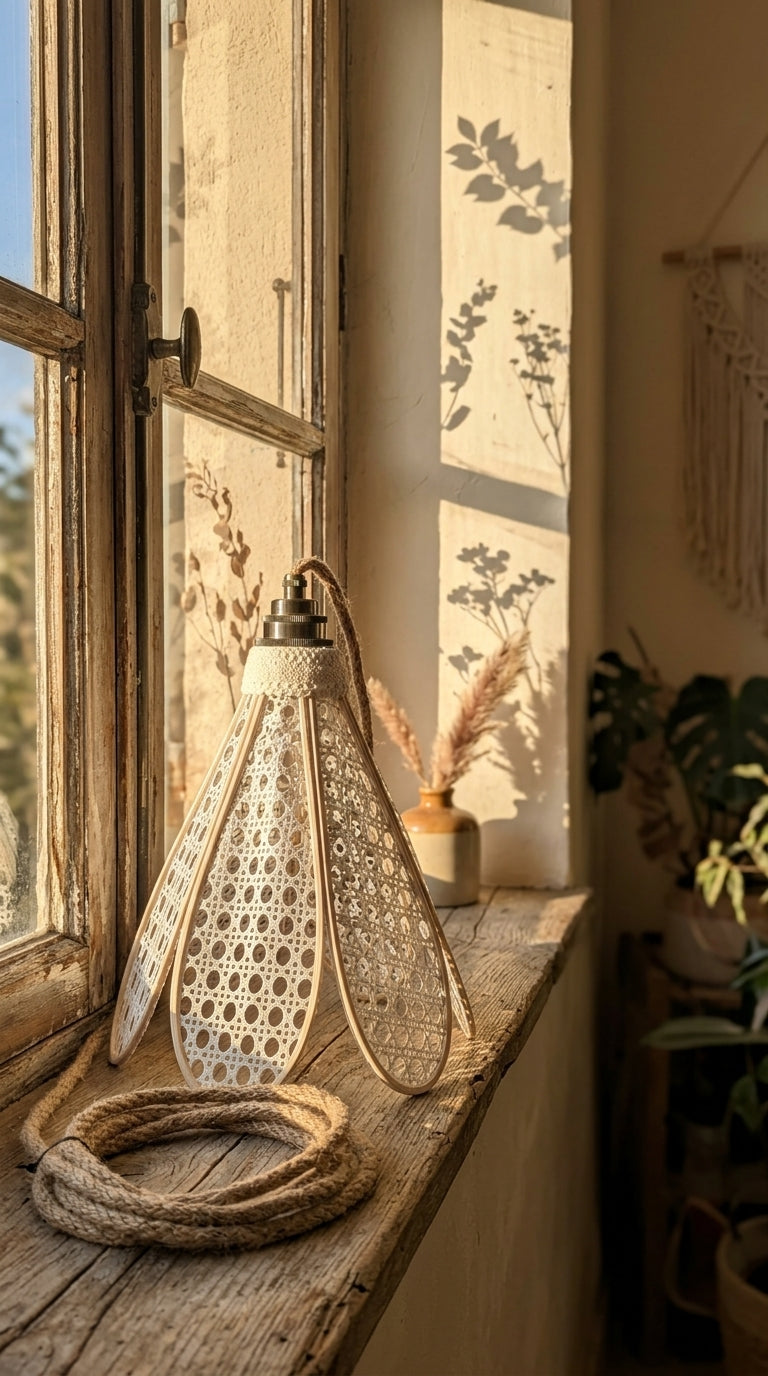 Lampe Tulipe Canage Blanc- Lampe Artisanale Bohème Naturelle