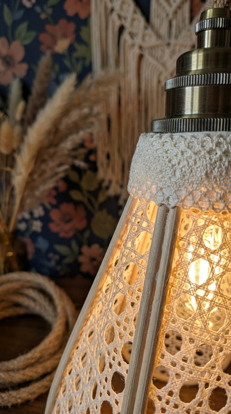 Lampe Tulipe Canage Blanc- Lampe Artisanale Bohème Naturelle