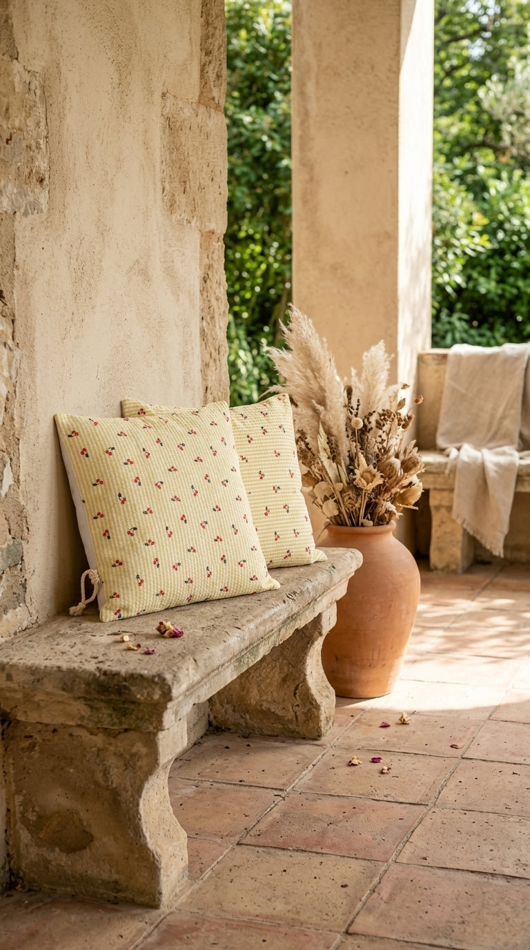 Housse Coussin Cerises – Housse Artisanale Rétro Champêtre