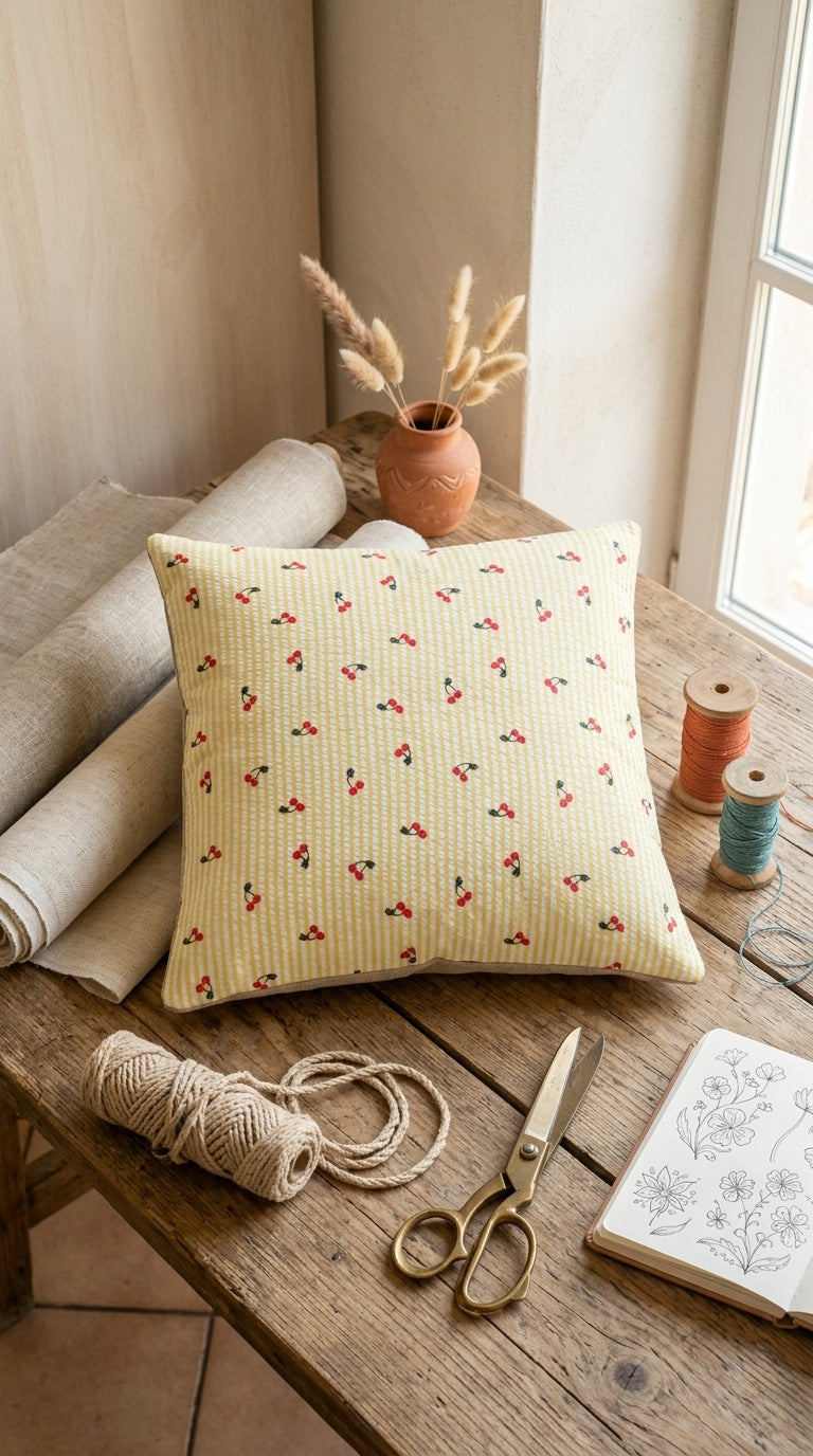 Housse Coussin Cerises – Housse Artisanale Rétro Champêtre