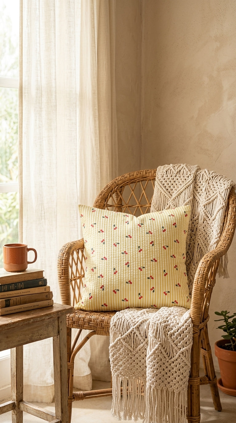 Housse Coussin Cerises – Housse Artisanale Rétro Champêtre