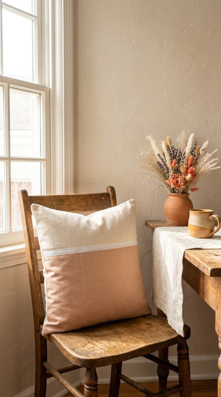 Coussin Lin & Dentelle – Housse Artisanale Bohème Naturelle