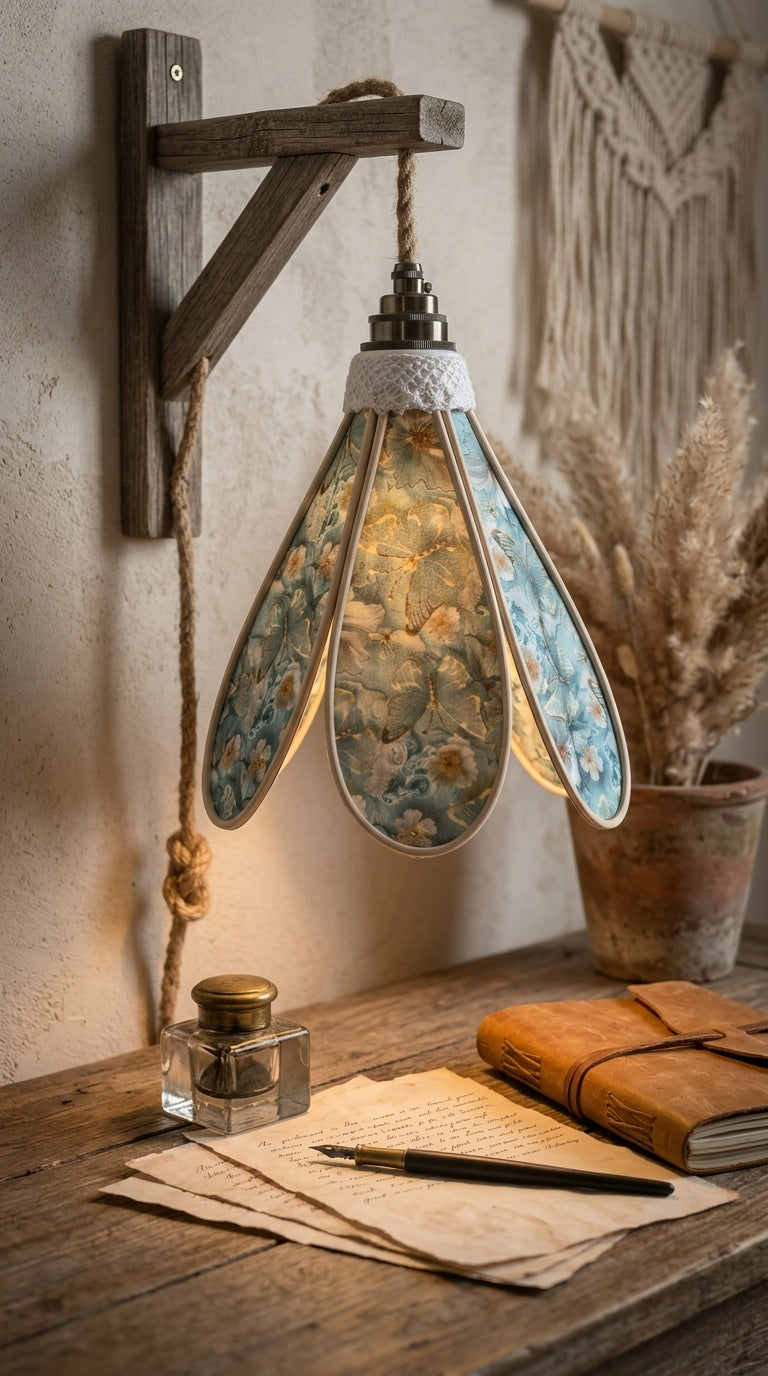 Lampe Tulipe Papillons Bleus- Lampe Artisanale Bohème Florale