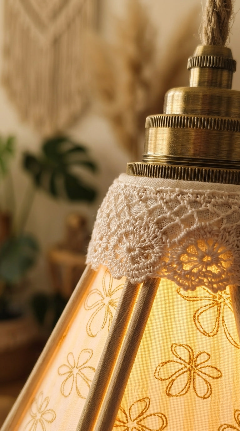 Lampe Tulipe Bergamote des Champs – Abat-jour Motif Marguerites Fait Main