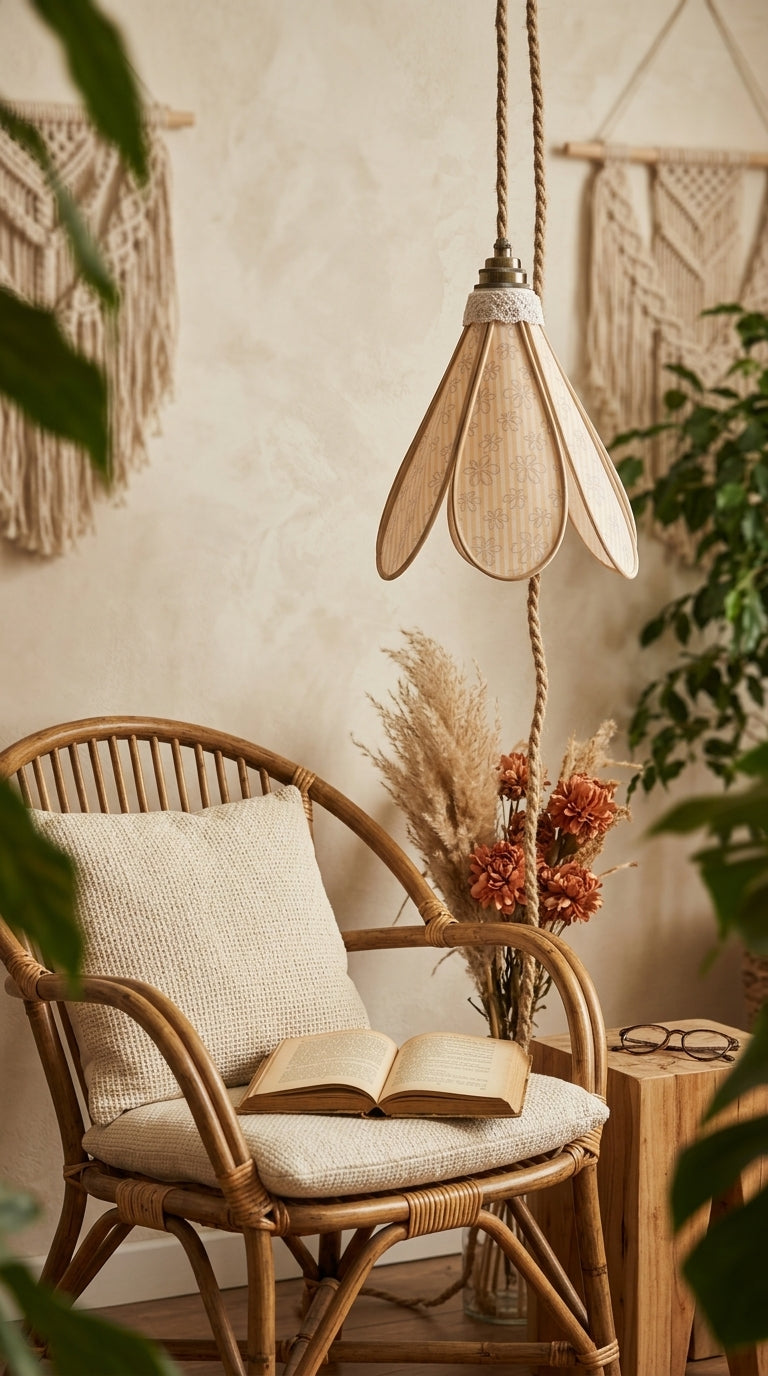 Lampe Tulipe Bergamote des Champs – Abat-jour Motif Marguerites Fait Main