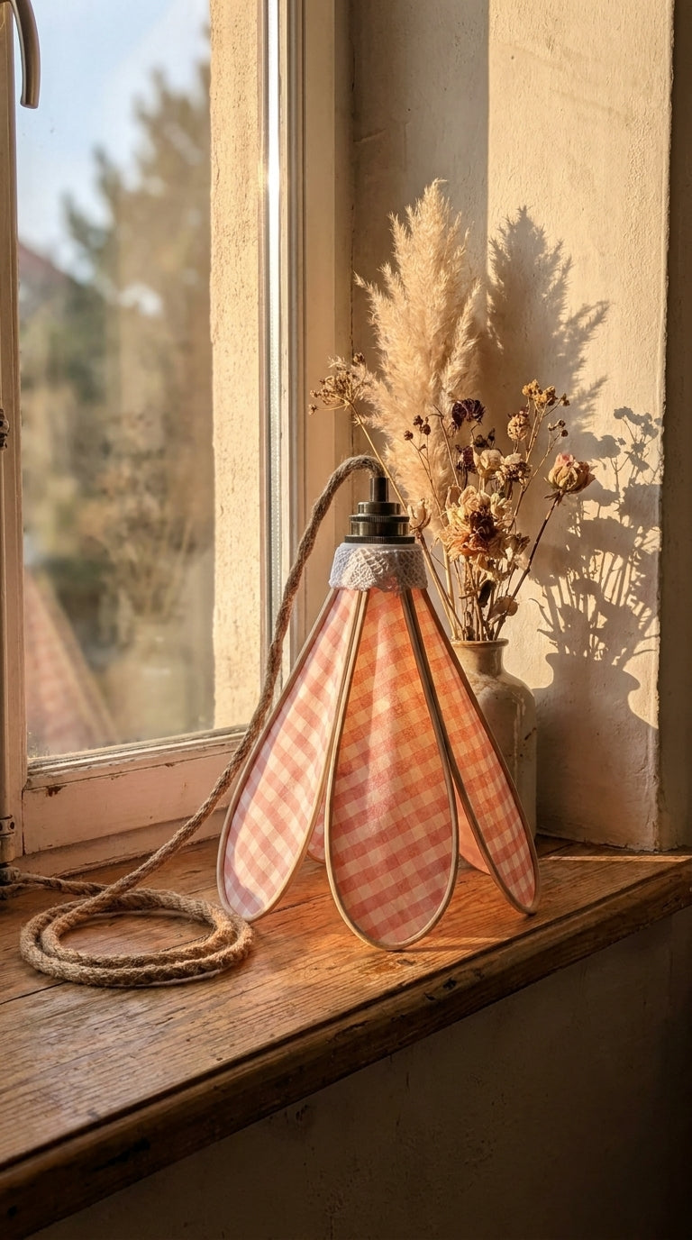 Lampe Tulipe Pique-nique Champêtre – Abat-jour Motif Vichy Fait Main