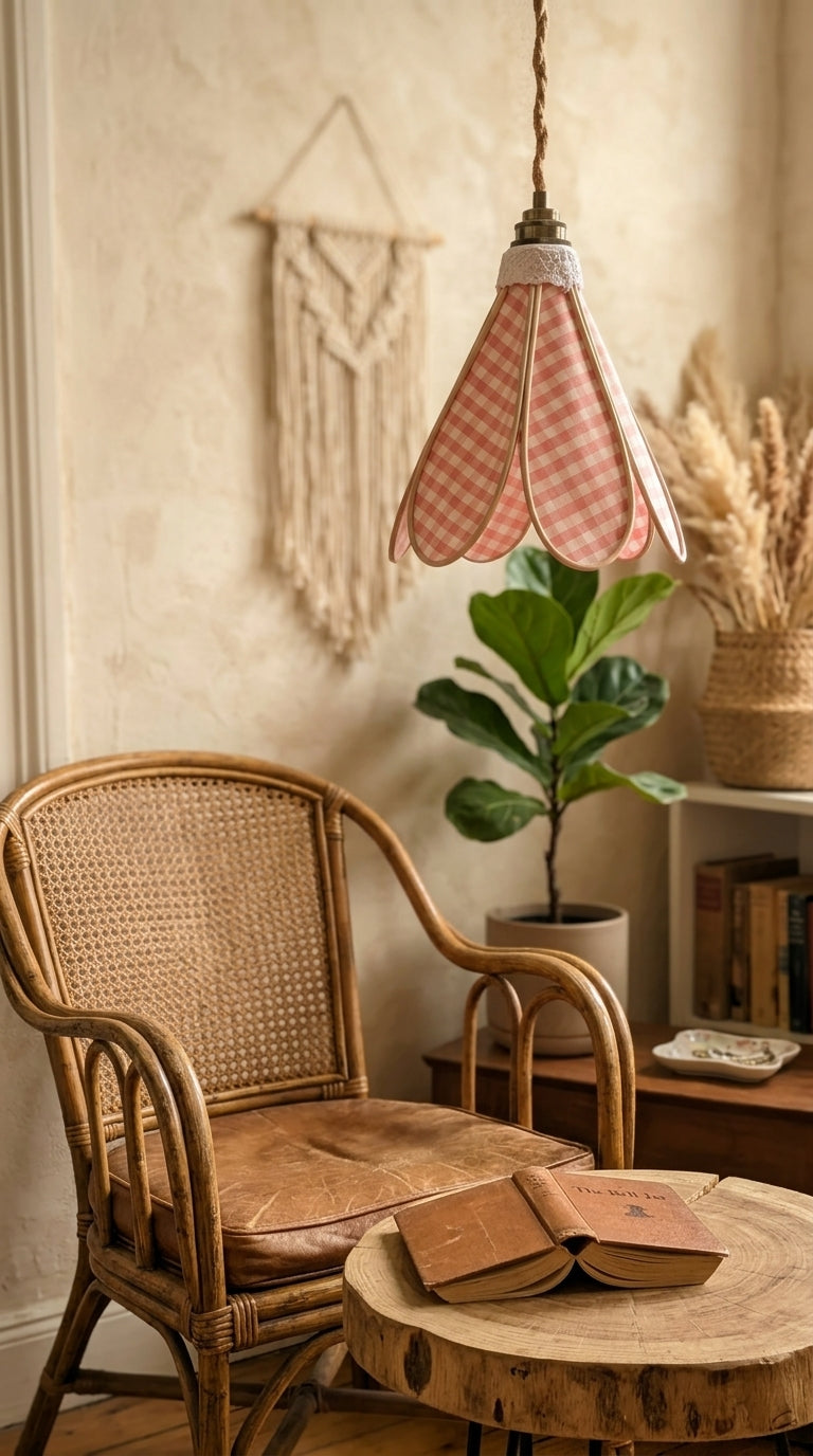 Lampe Tulipe Pique-nique Champêtre – Abat-jour Motif Vichy Fait Main