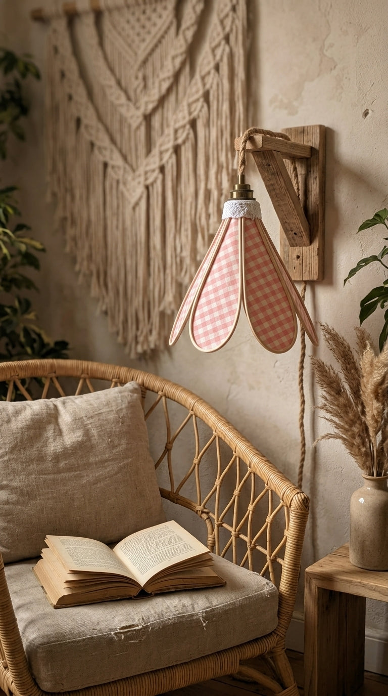Lampe Tulipe Pique-nique Champêtre – Abat-jour Motif Vichy Fait Main