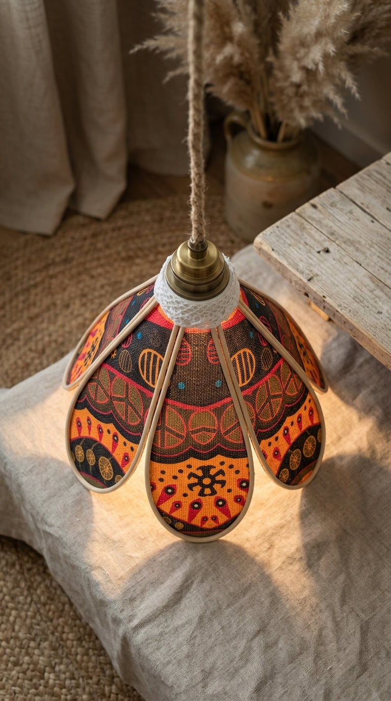 Lampe Tulipe Terre Rouge – Abat-jour Motif Wax Africain Fait Main