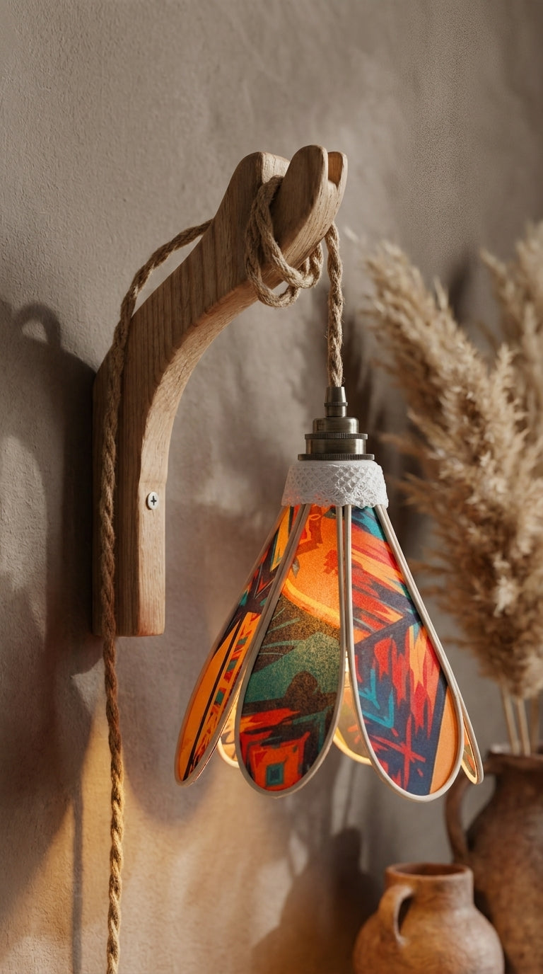 Lampe Tulipe Soleil de Brousse – Abat-jour Motif Tribal Fait Main