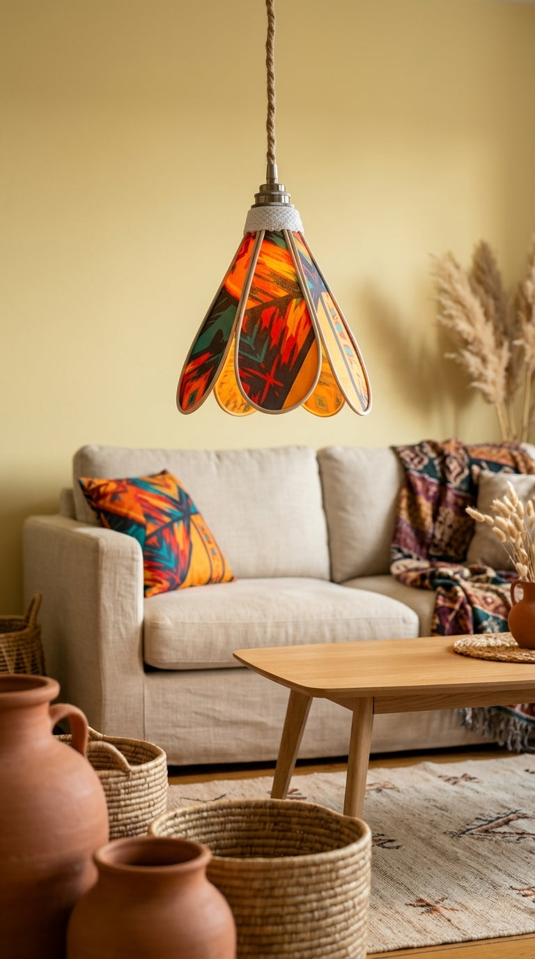 Lampe Tulipe Soleil de Brousse – Abat-jour Motif Tribal Fait Main