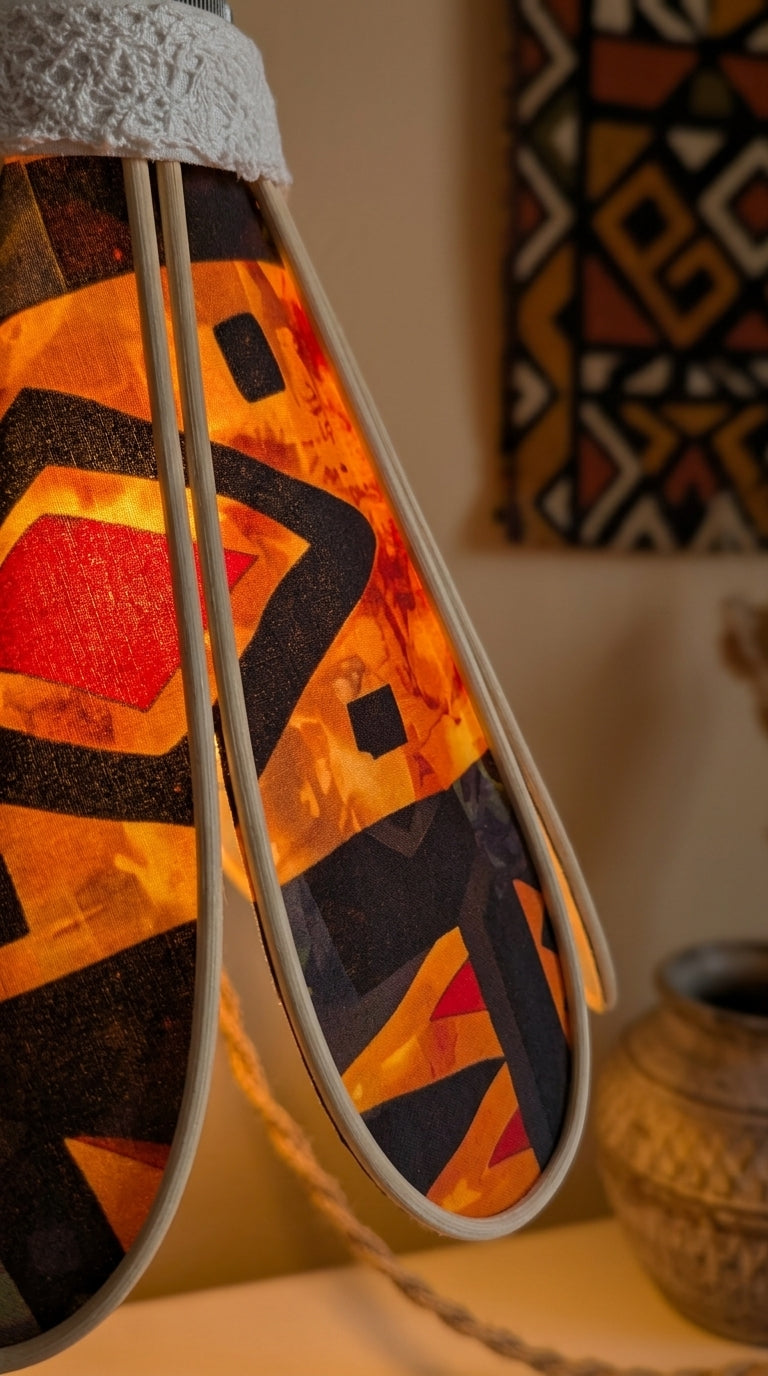 Lampe Tulipe Braise d'Afrique – Abat-jour Motif Géométrique Ambré Fait Main
