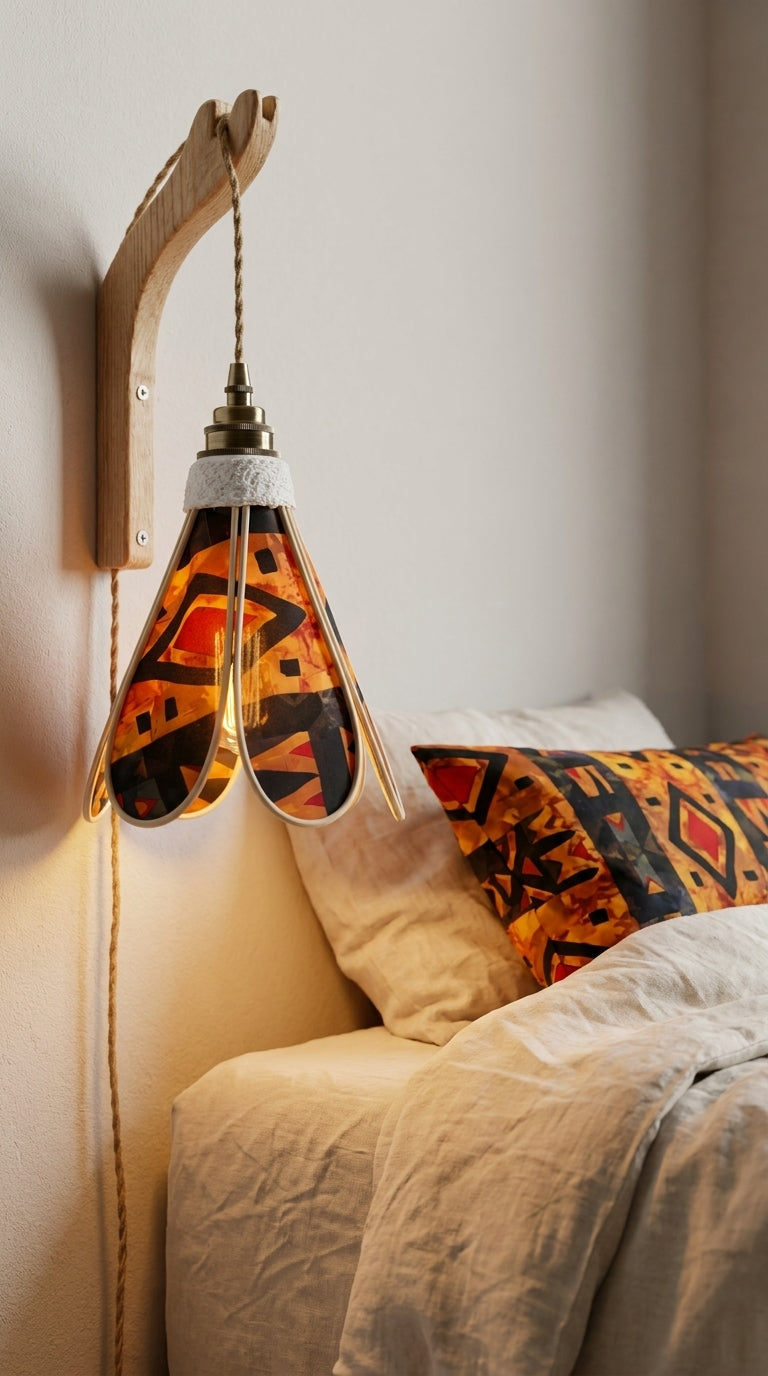 Lampe Tulipe Braise d'Afrique – Abat-jour Motif Géométrique Ambré Fait Main