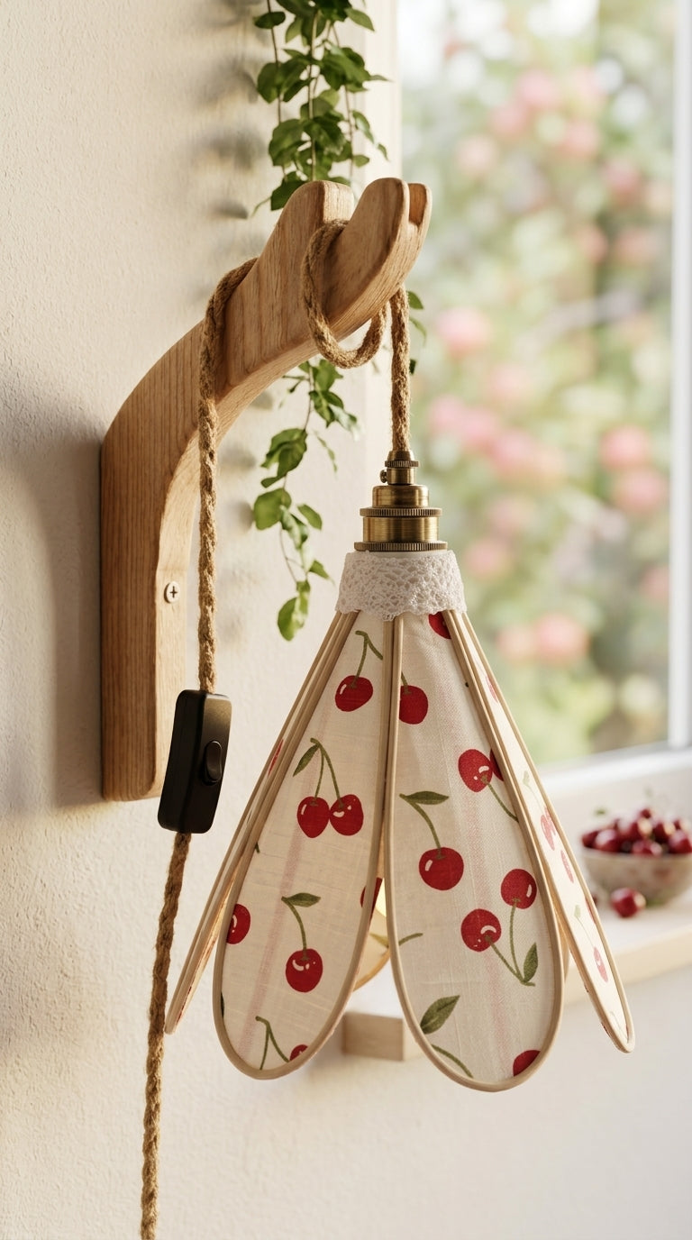 Lampe Tulipe Cerises Sauvages – Abat-jour Motif Cerises Fait Main