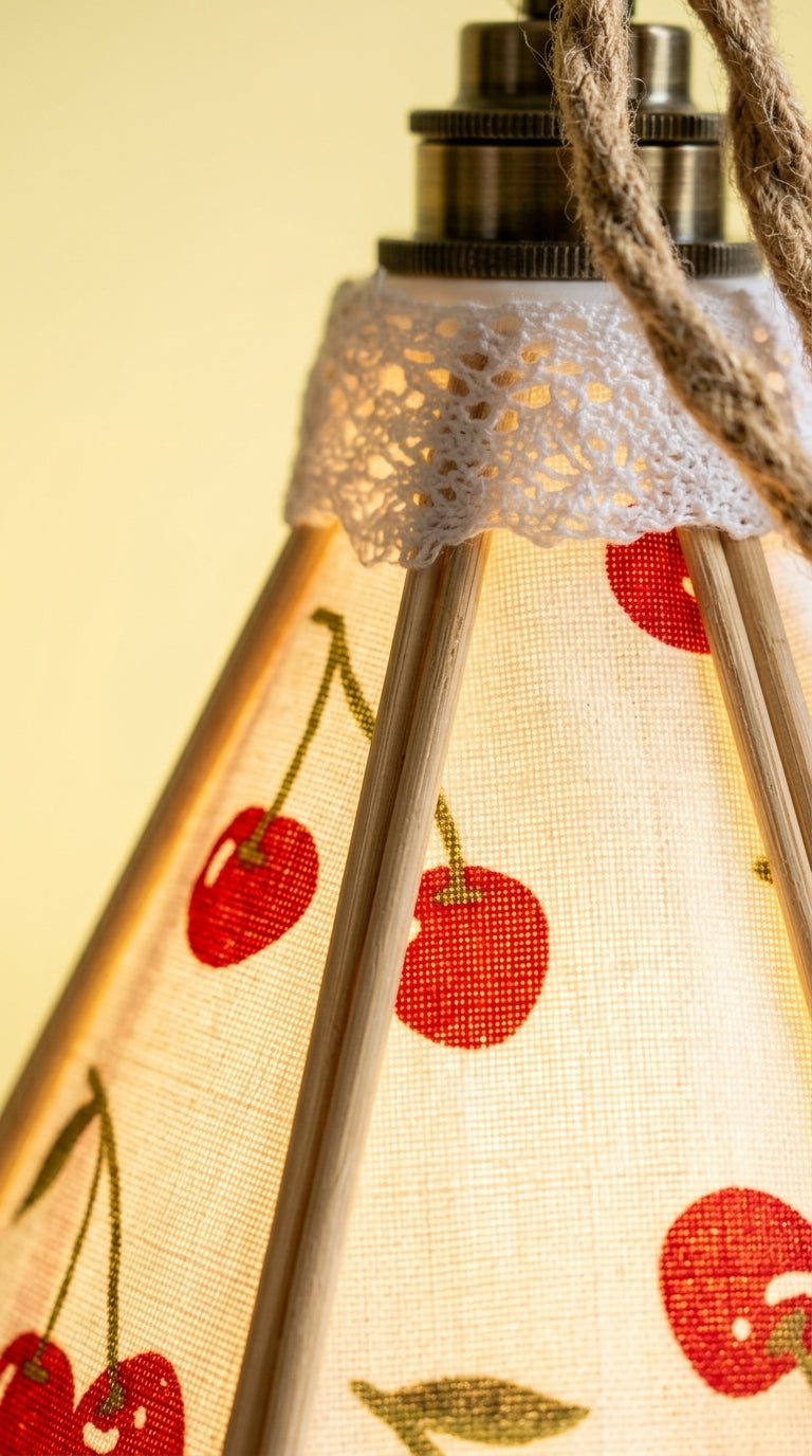 Lampe Tulipe Cerises Sauvages – Abat-jour Motif Cerises Fait Main