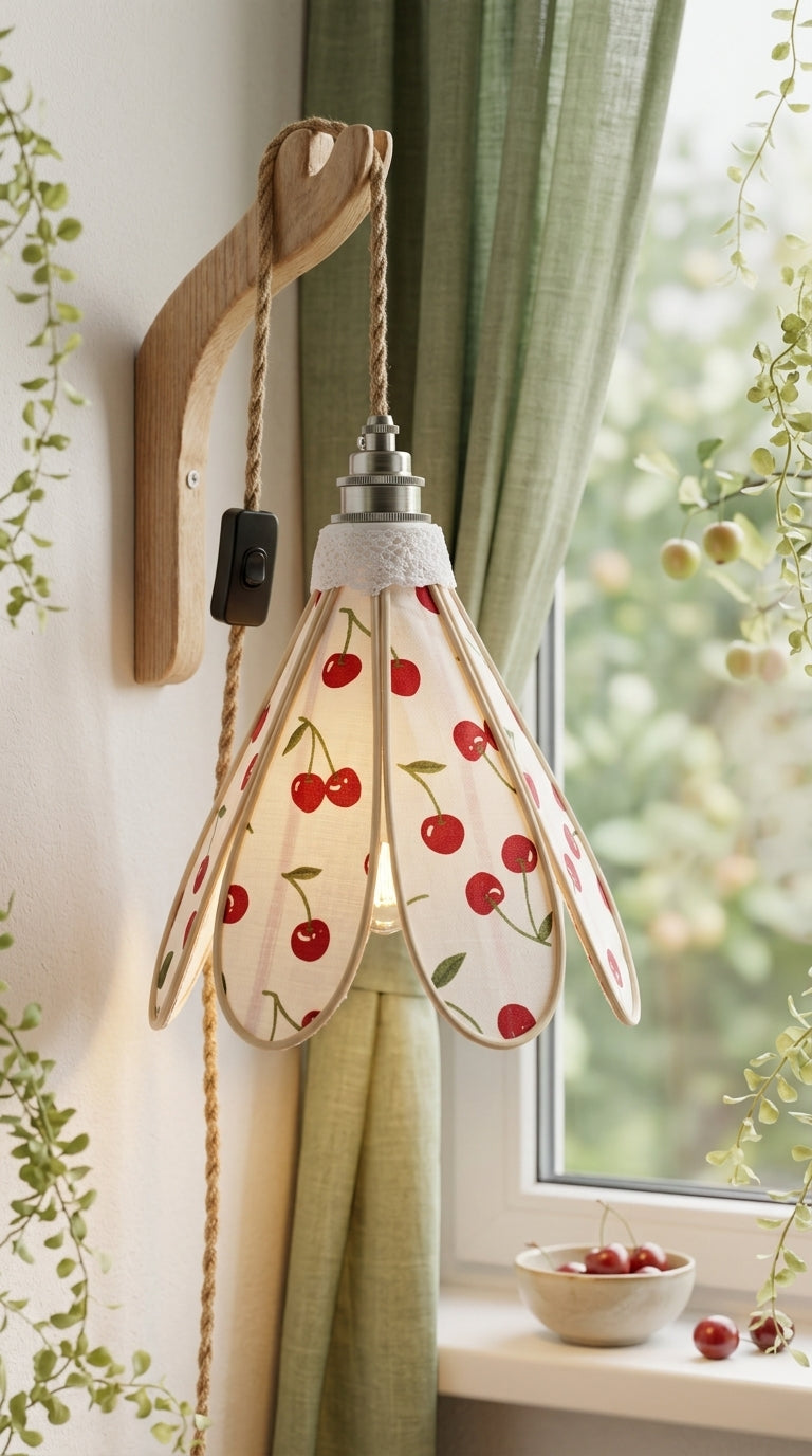Lampe Tulipe Cerises Sauvages – Abat-jour Motif Cerises Fait Main
