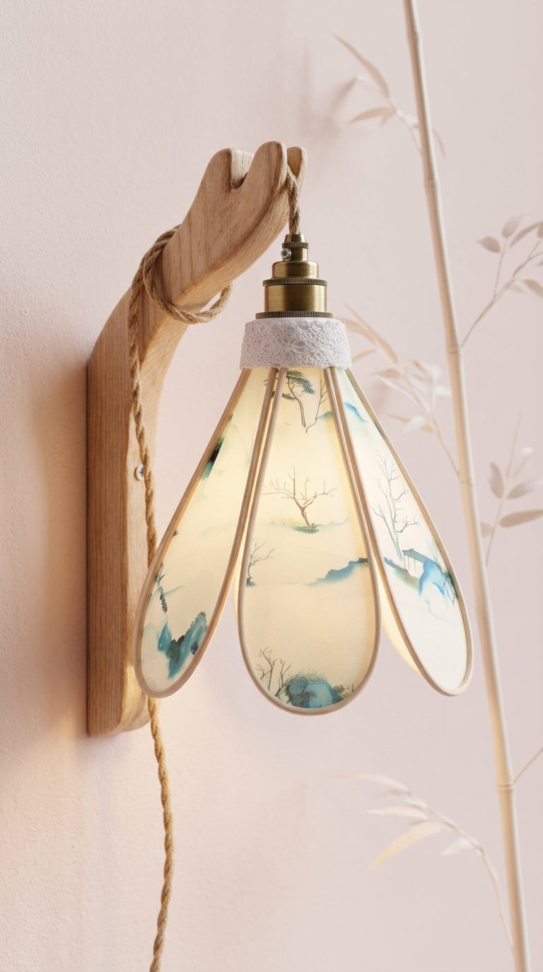 Lampe Tulipe Sérénité des Montagnes – Abat-jour Motif Pagodes Fait Main