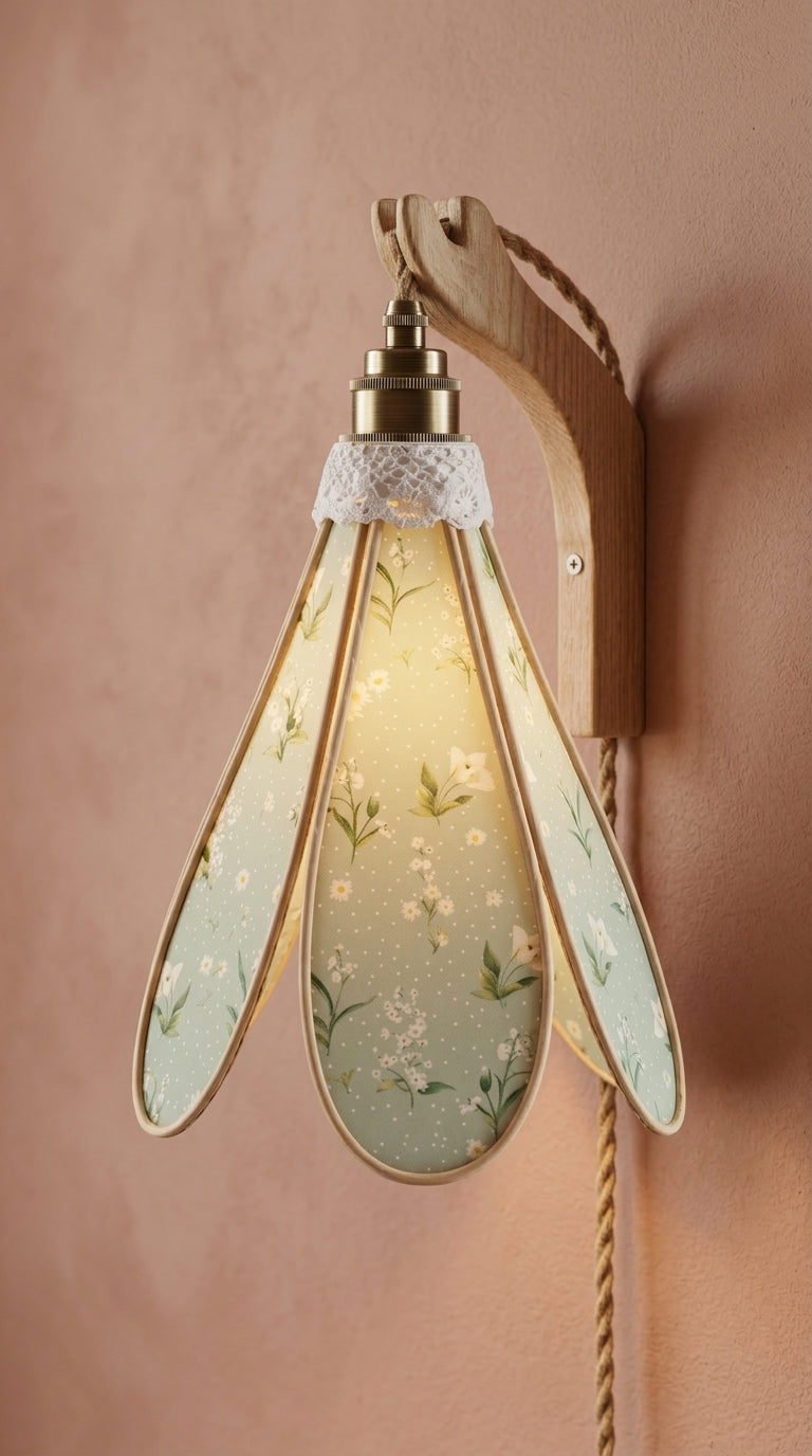 Détail de la bordure en dentelle blanche de la suspension tulipe Rosée Printanière