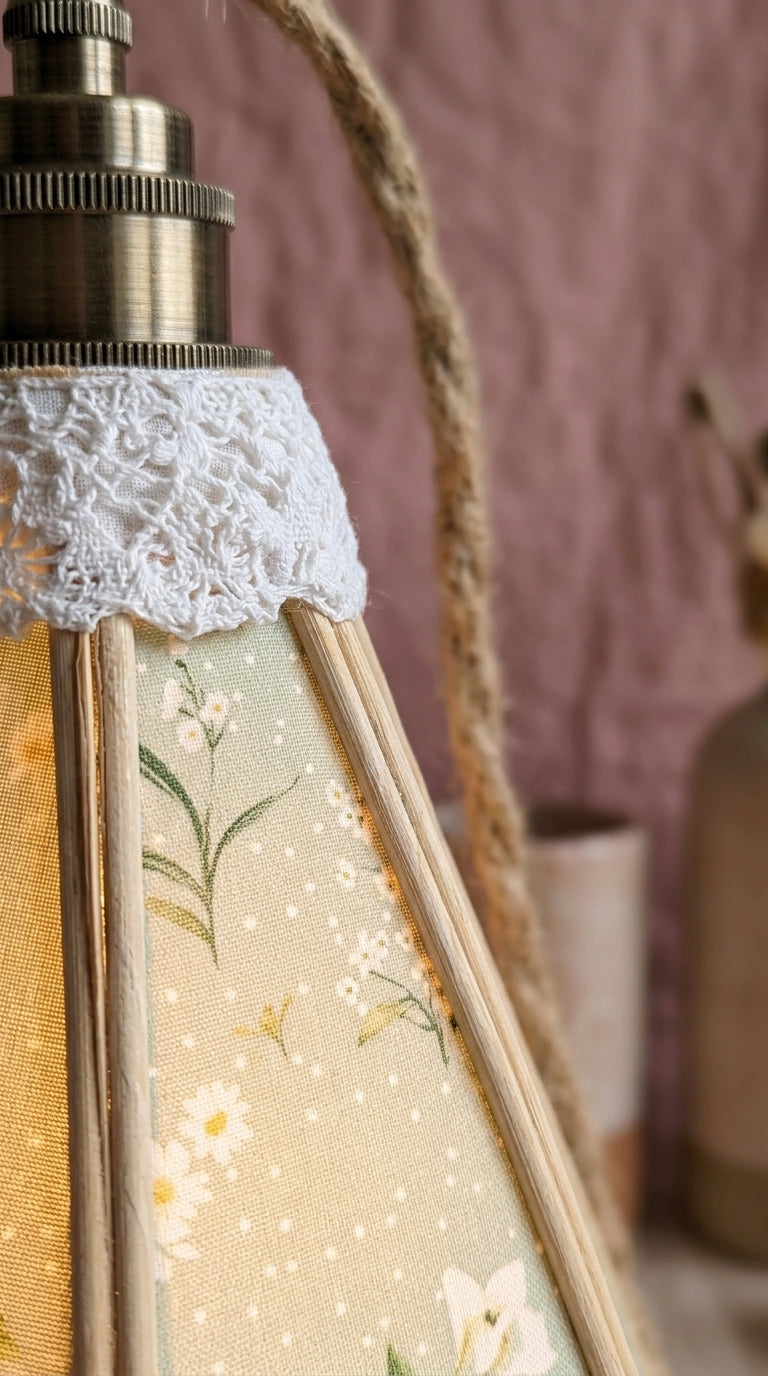Suspension tulipe Rosée Printanière allumée, lumière douce diffusée à travers le tissu